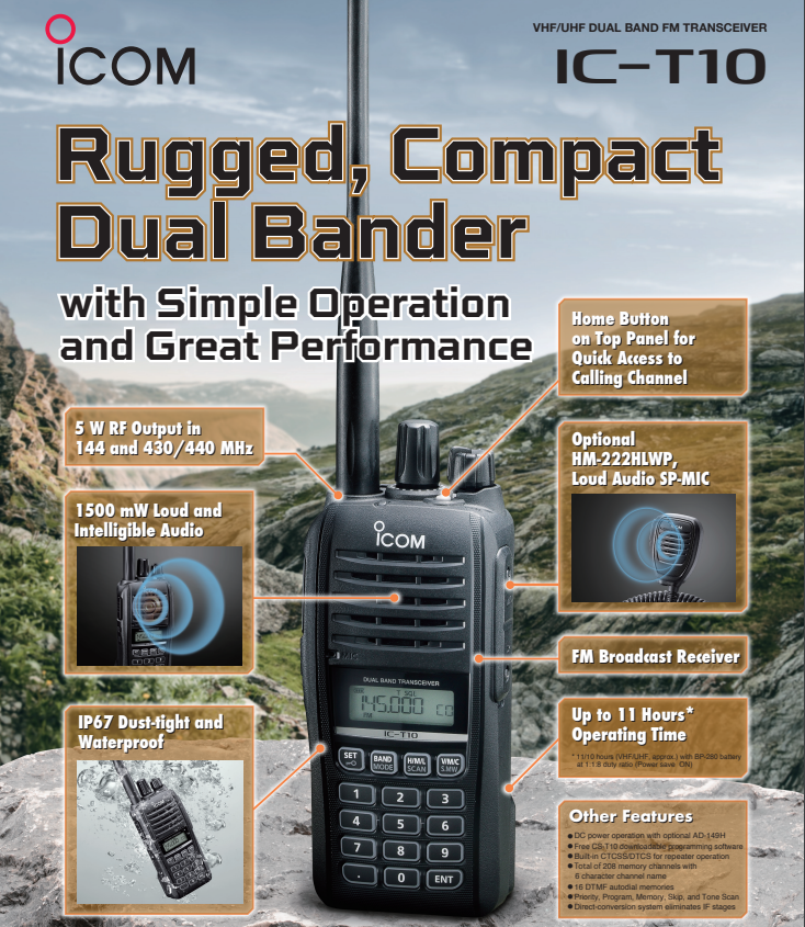 Icom IC-T10 - VHF/UHF Dual-Band FM Transceiver | eBay