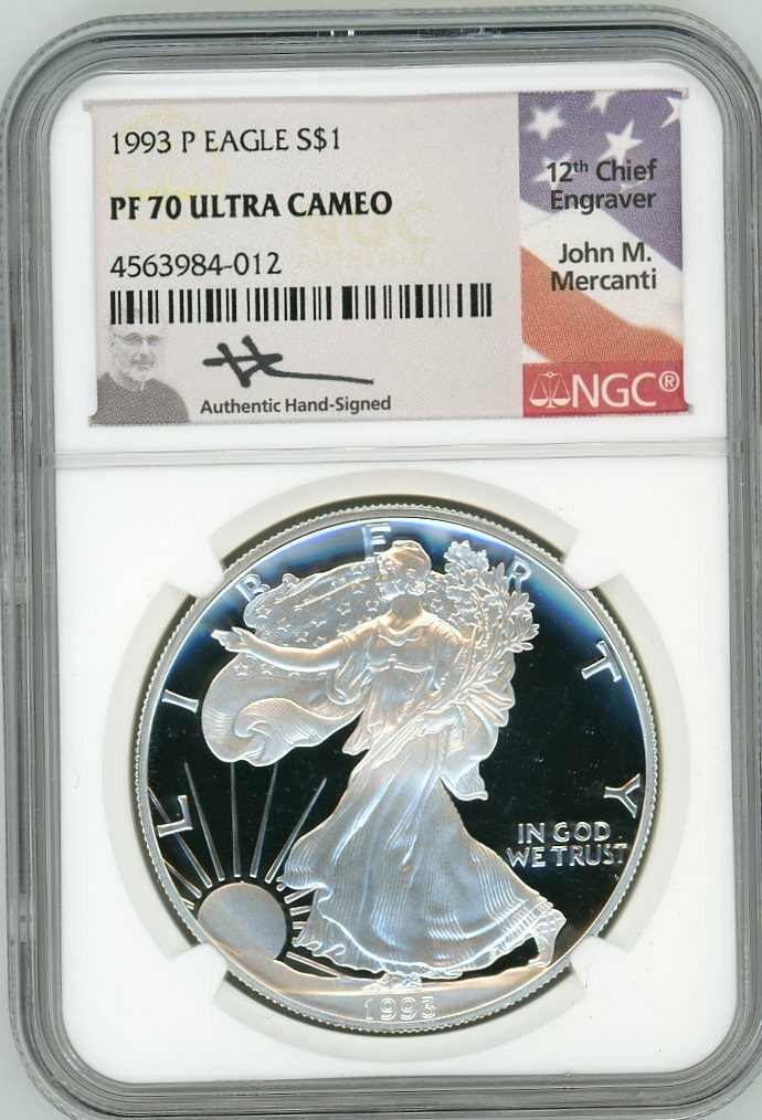 1993 P $1 1 OZ Proof Silver Eagle NGC PF70 John Mercanti | eBay