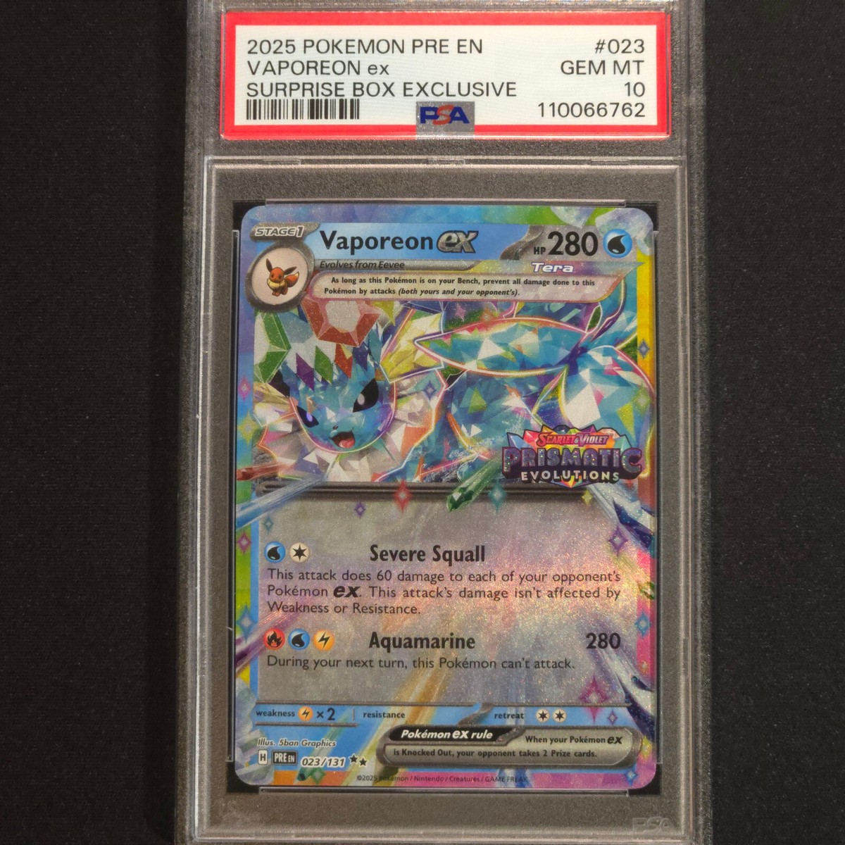 Vaporeon EX 023/131 Prismatic Evolutions Stamped Surprise Box