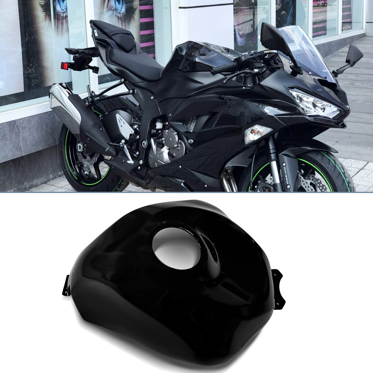 For 2019-2025 Kawasaki Ninja ZX6R Glossy Black Tank Cover ABS