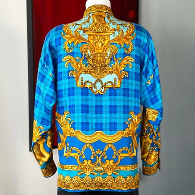 GIANNI VERSACE ISTANTE silk shirt Barocco & plaid print size IT 48