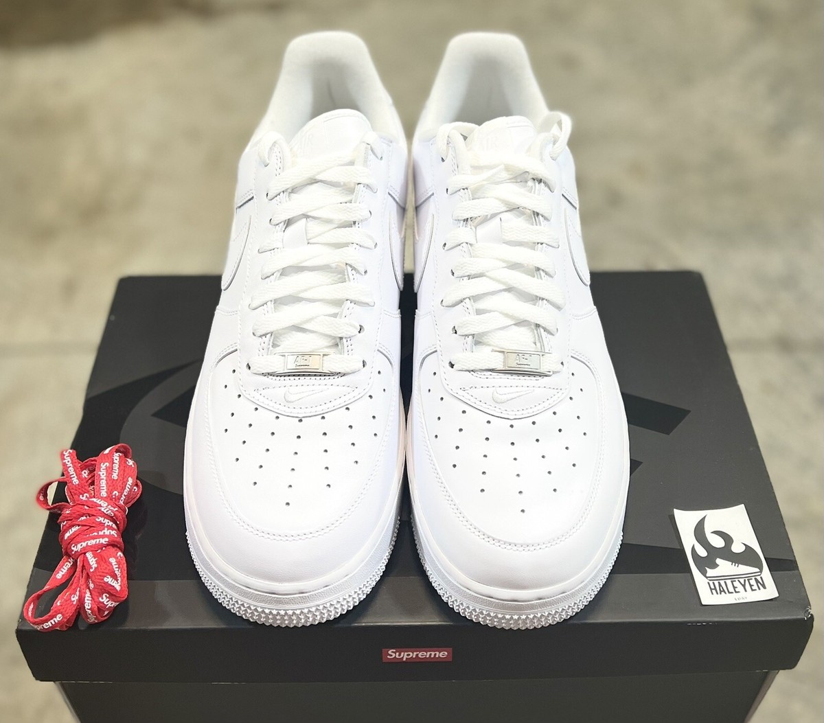 Size 12 - Nike Air Force 1 x Supreme Low Box Logo - White for sale