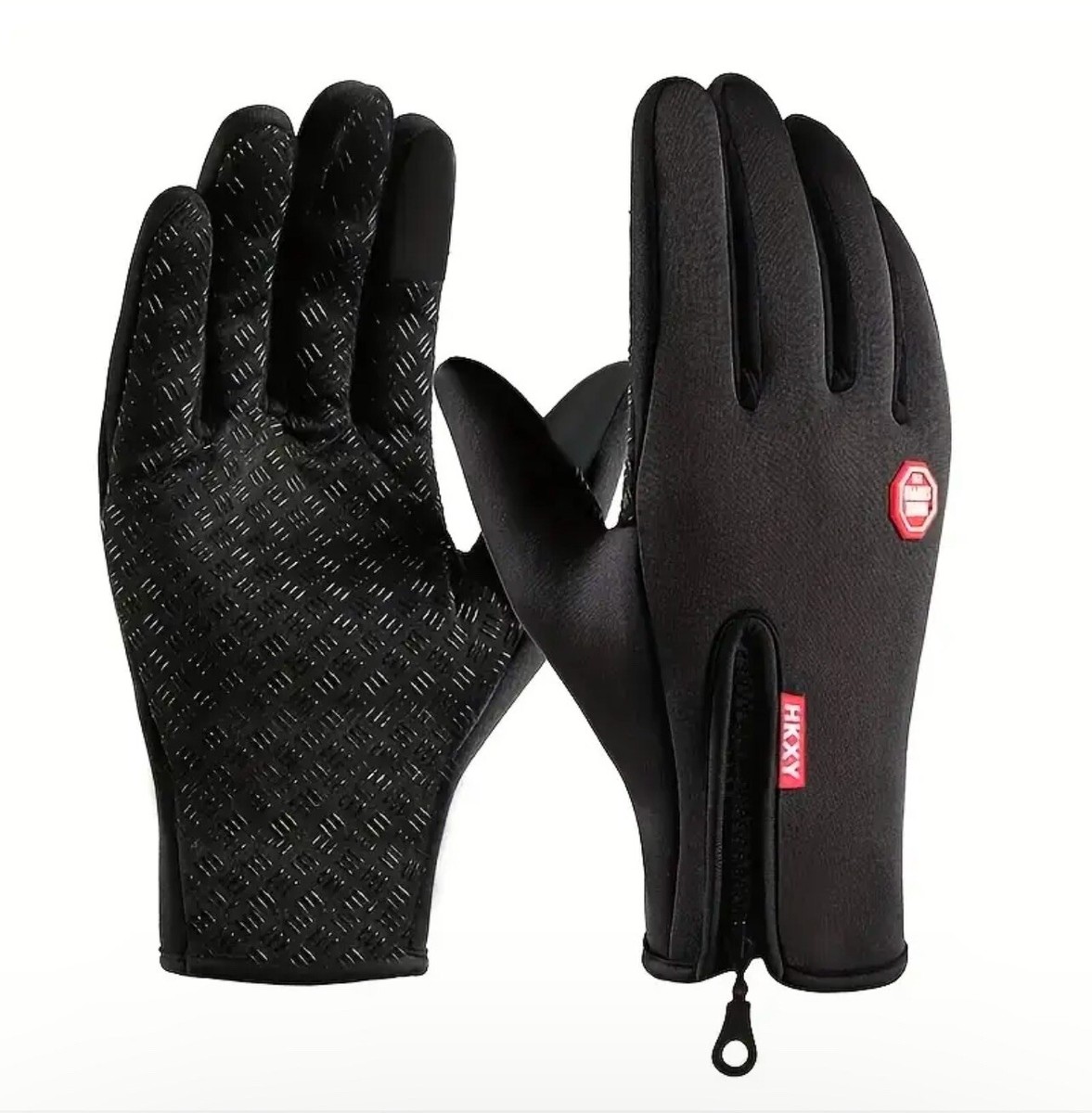 Black Unisex Wind Stopper Zip Gloves Adults Size XL Black with zip