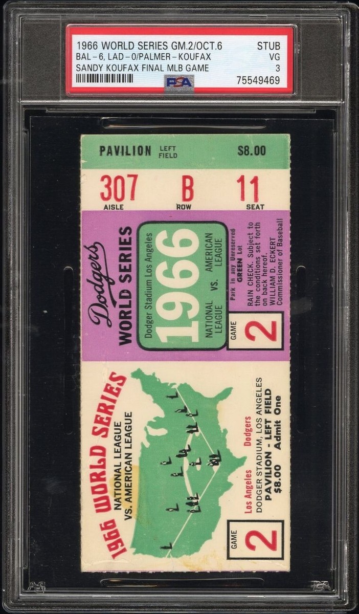 SANDY KOUFAX LAST GAME 1966 WORLD SERIES GAME 2 TICKET STUB 10/6