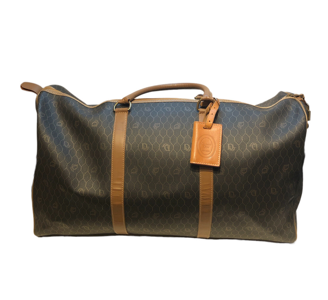 Christian Dior Black Monogram Trotter Honeycomb Boston Duffle Bag