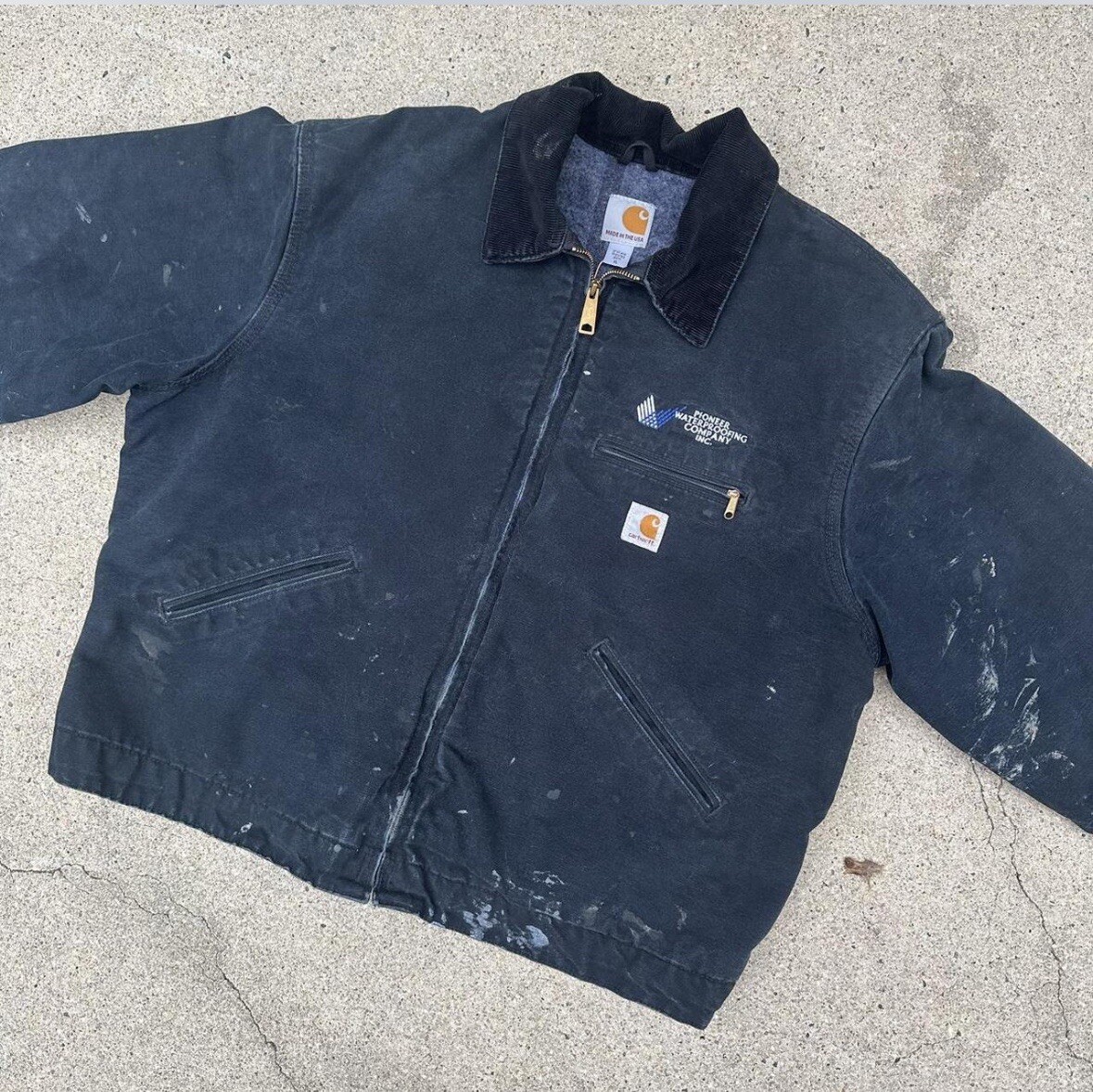 Vintage Carhartt JO1 Detroit Blanket Lined Jacket Distressed Black