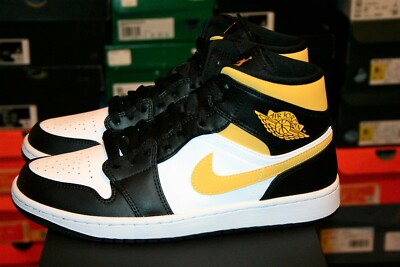AUTHENTIC AIR JORDAN 1 MID White Pollen Yellow Black 554724 177