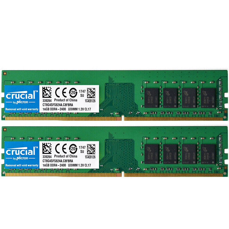Crucial DDR4 32GB 2X16GB 2400 Mhz PC4-19200 288pins Desktop Memory