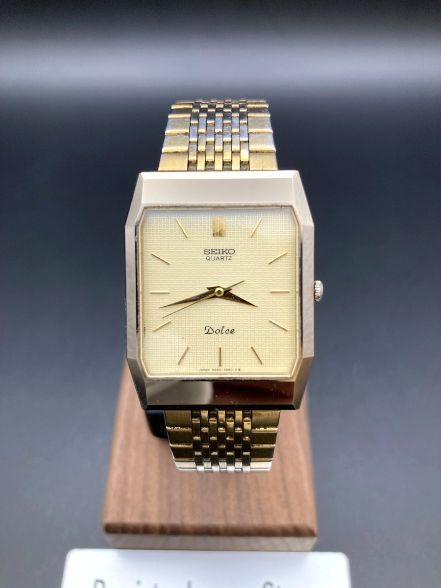 Exc+5] SEIKO Dolce 6030-5530 Mens Vintage Watch Quartz Gold Dial