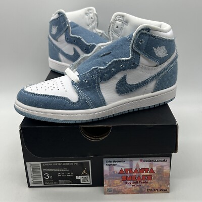 Nike Air Jordan 1 High Denim White Youth Size 3 White Leather
