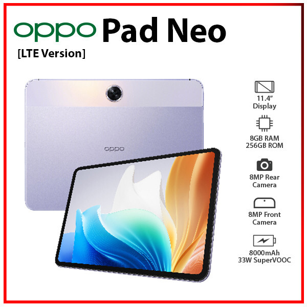 LTE) NEW OPPO Pad Neo 8GB+256GB PURPLE Bluetooth Octa Core Android