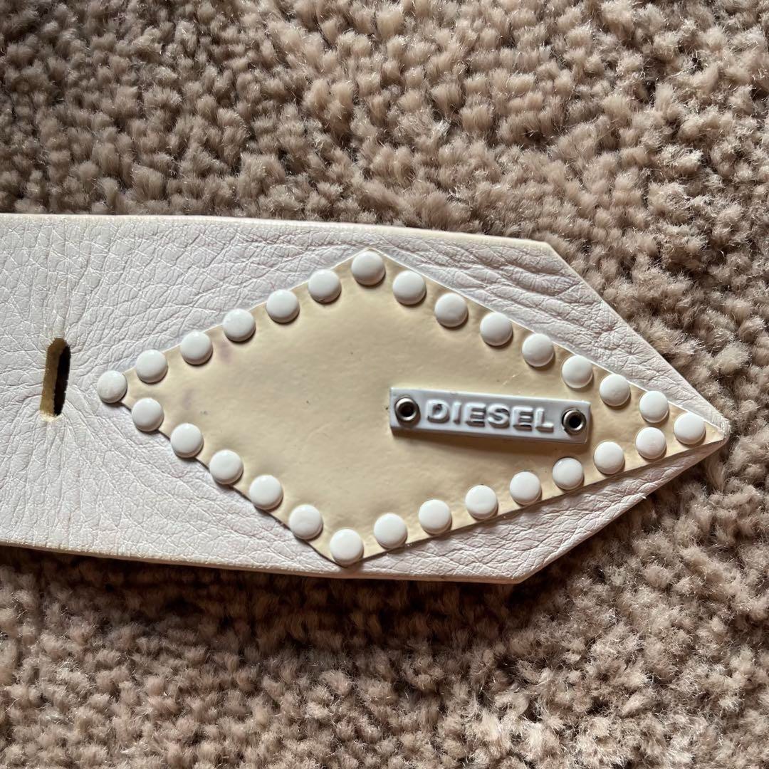 Diesel Men's Leather Belt Vintage Y2K Studded Metal Logo Plate