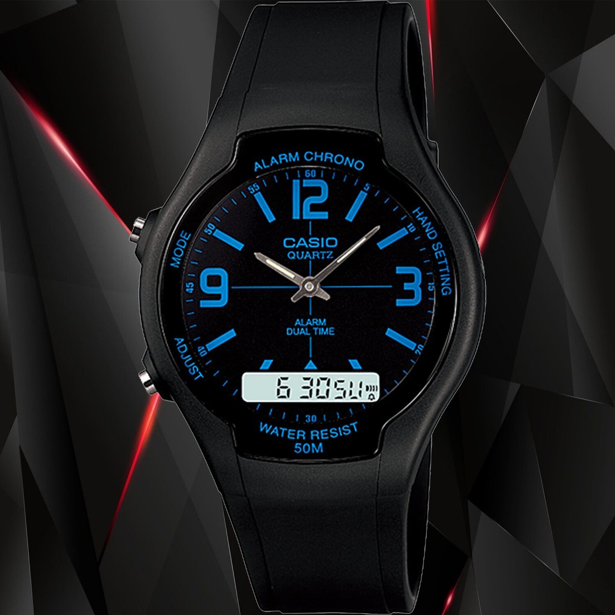 Casio AW-90H-2BV Classic Blue Black Watch Analog Digital 50m Water