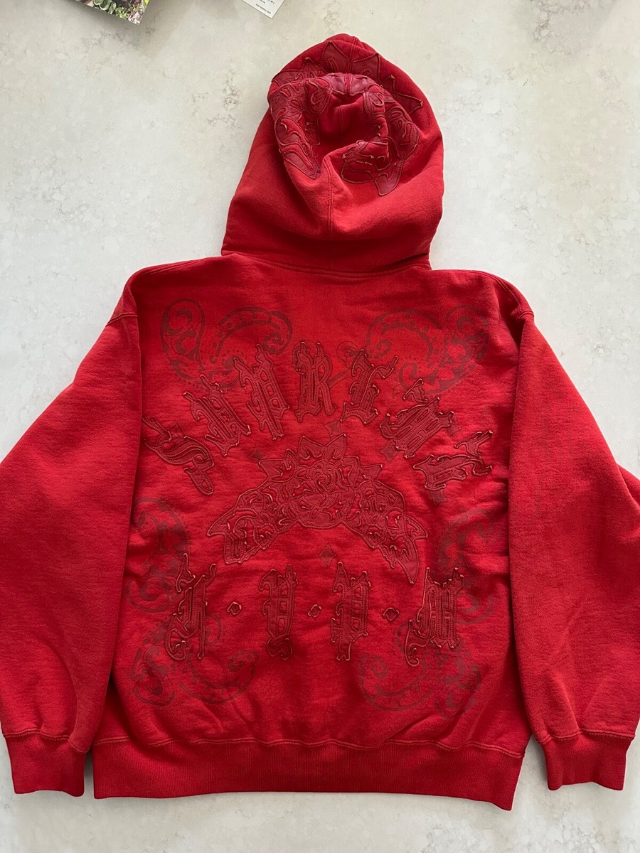 Size L Supreme SS25 Leather Applique Zip Up Hooded Sweatshirt