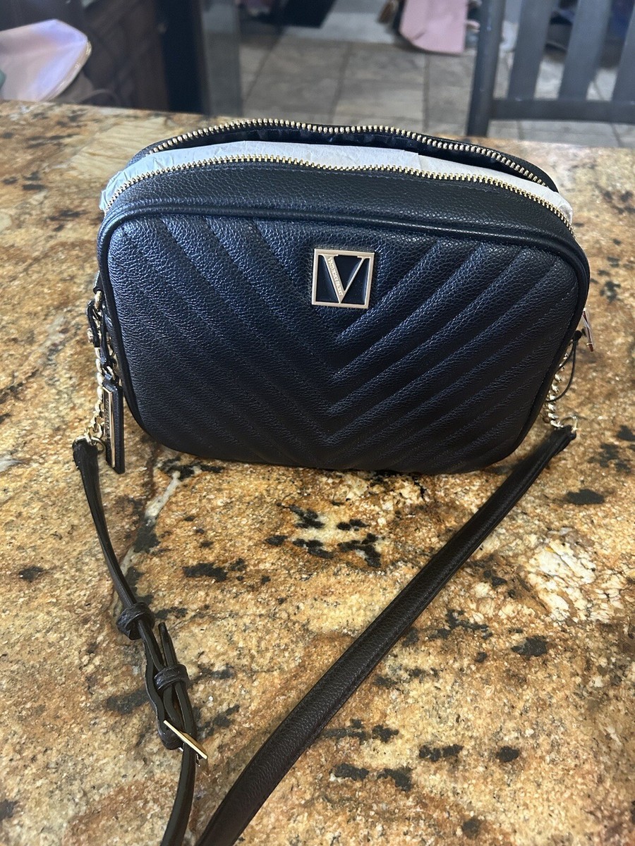 Victoria's Secret V-Quilted Top Zip CrossBody Camera Leather