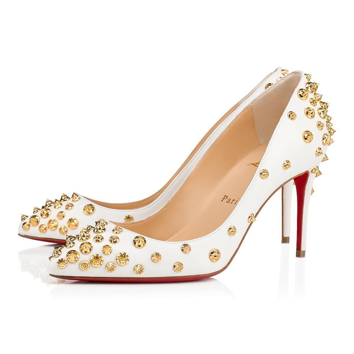 Christian Louboutin Aimantaclou 85 White Snow Gold Spike Pigalle