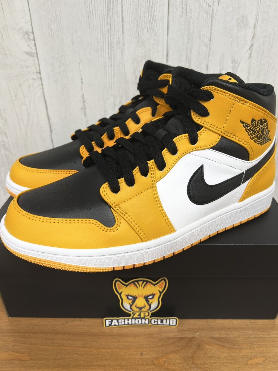 Nike Air Jordan 1 Mid Taxi Black Yellow Toe MENS 554724-701 GS