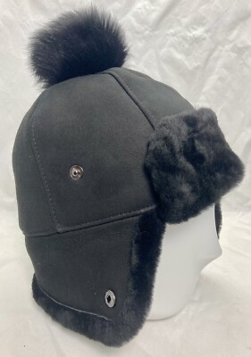 Ugg Shearling Sheepskin Women's Fur Flap Trapper Hat Black One