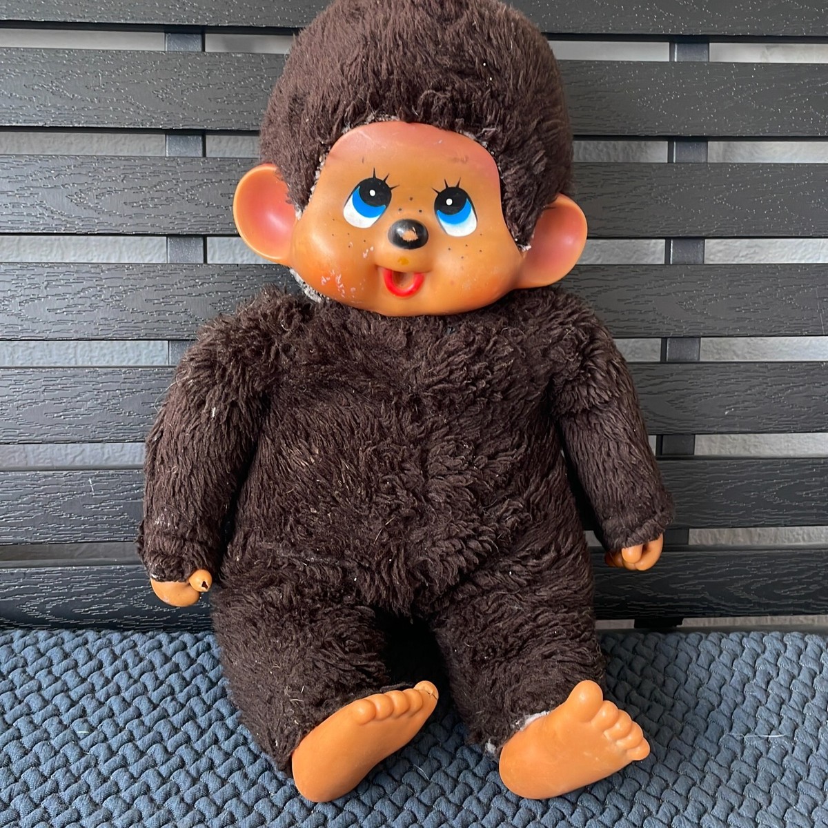 Monchhichi Brown Monkey Blue Eyes Cuddly Soft Stuffed Doll Toy