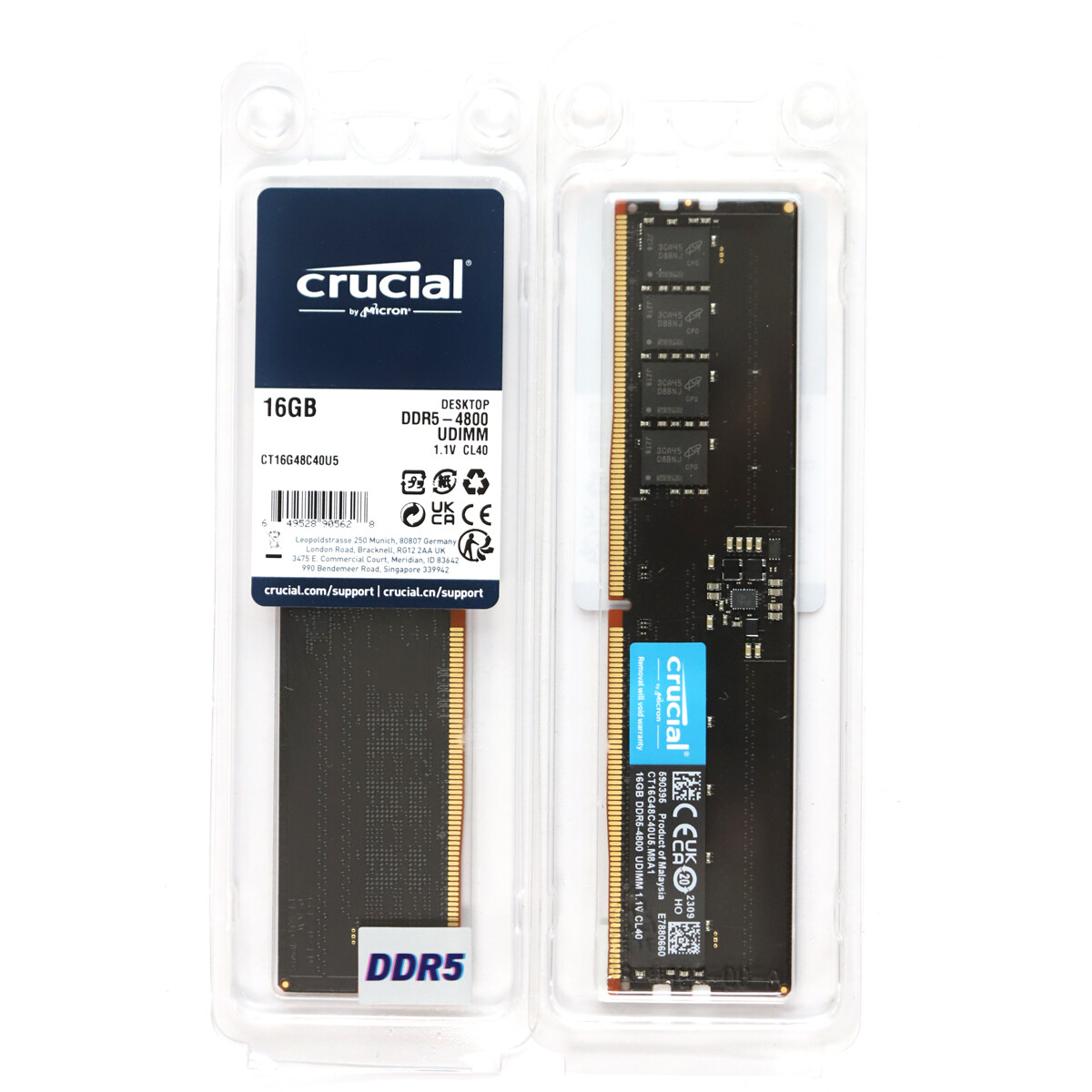 NEW Crucial 32GB KIT 2x 16GB UDIMM DDR5 4800MHZ Desktop Memory