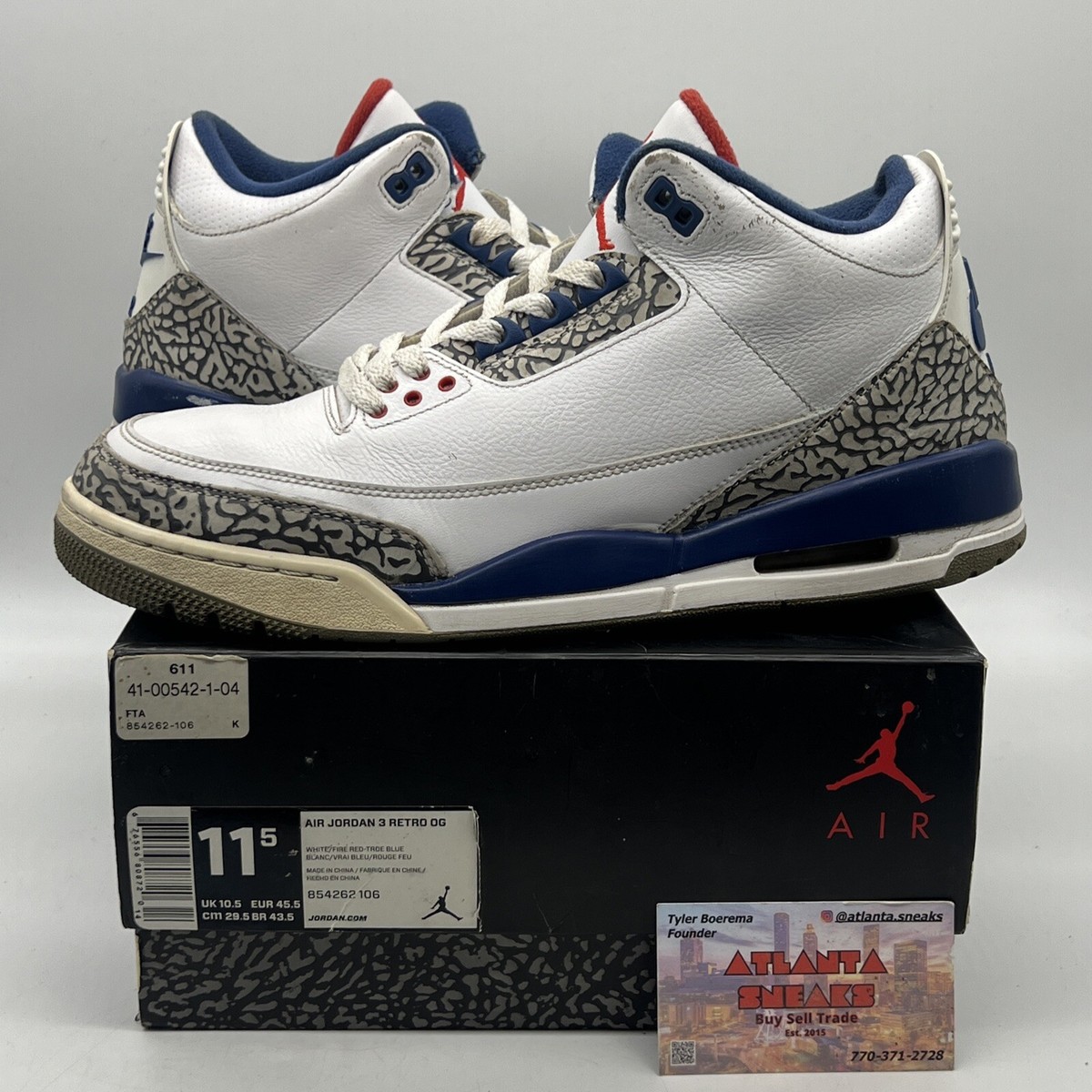 Size 11.5 - Jordan 3 Retro OG Mid True Blue White Blue Red Leather