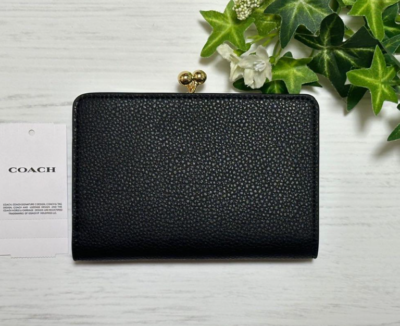 COACH Square Black Bi-fold Purse Coin Case Kiss Lock Rare New | eBay