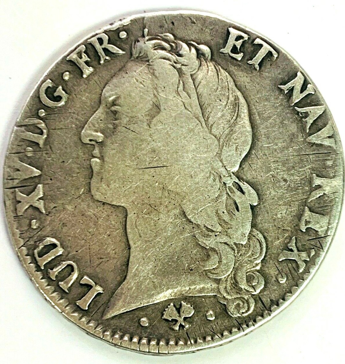 FRANCE LOUIS XV 1765-L 1 ECU SILVER COIN, BAYONNE (41.6mm, 28.8g
