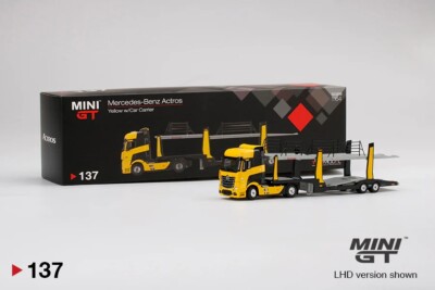 Mini GT #137 Mercedes-Benz Actros Yellow Black Car Carrier Hauler