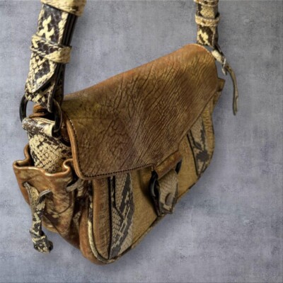 Y2K 00s archive miu miu leather one shoulder bag Beige Gold