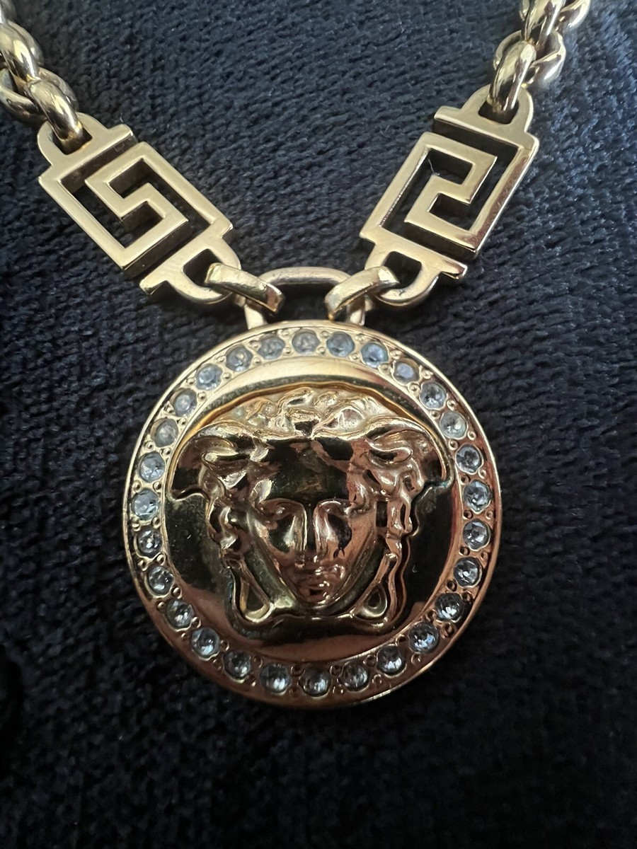 Versace Gold Plated Greca La Medusa Crystal Chain Necklace | eBay