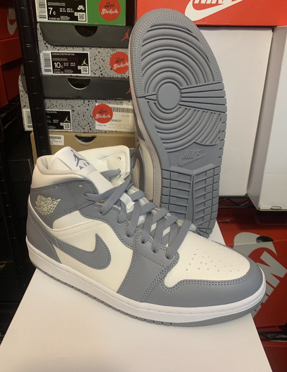 Nike Air Jordan 1 Mid Stealth Sail Grey White Shoes BQ6472-115