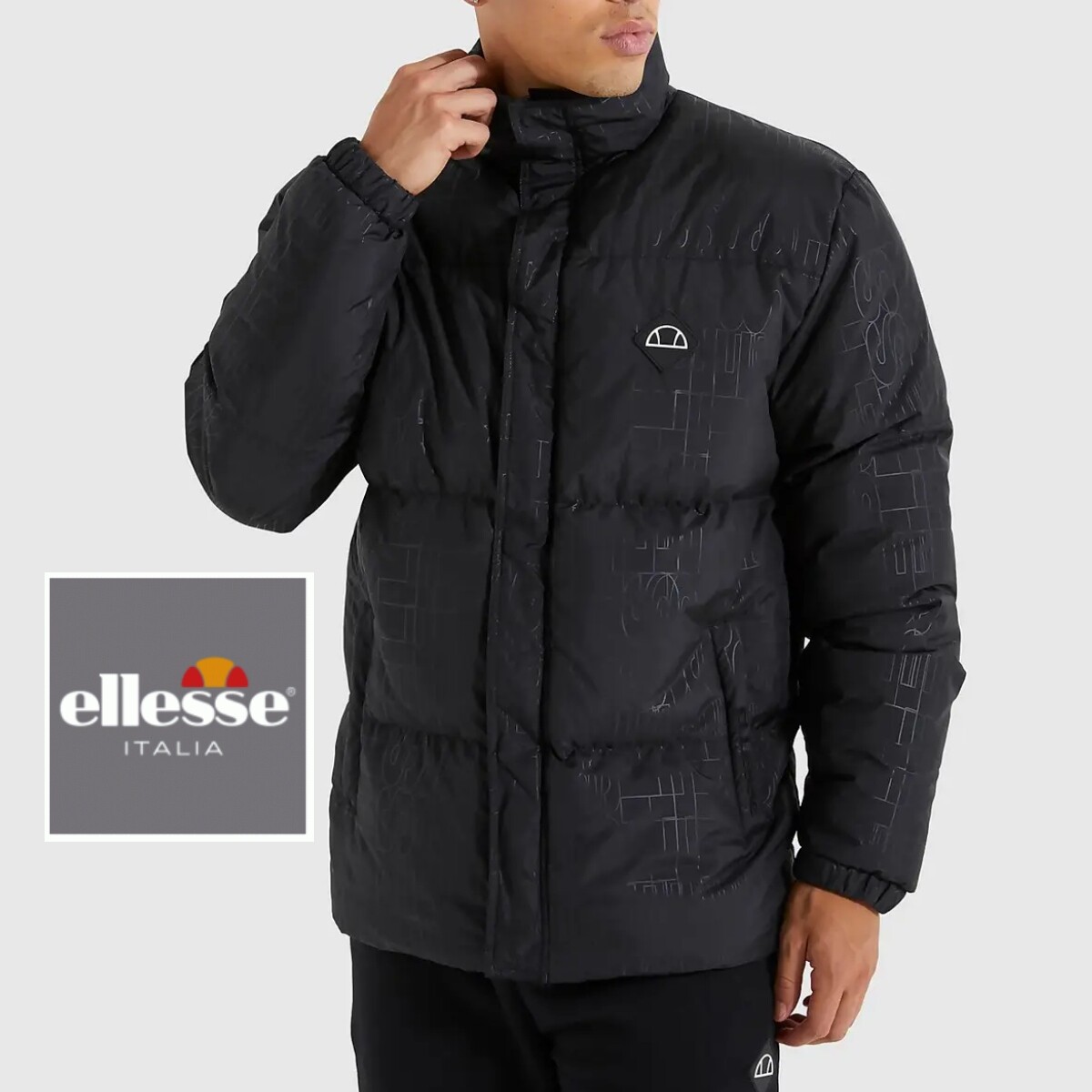 ellesse Padded Winter Jacket Black Puffer Quilted Ski Coat Men's