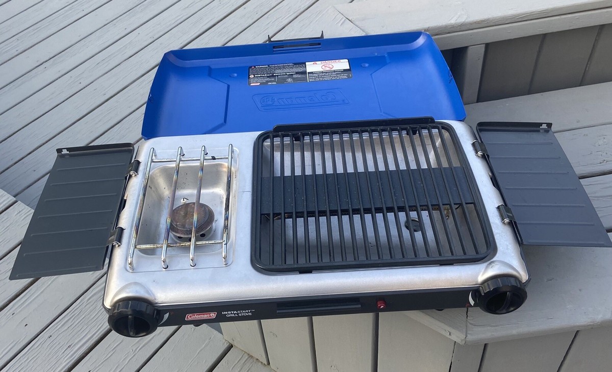 COLEMAN INSTA START BLUE PROPANE GRILL STOVE WITH BLACK CARRYING