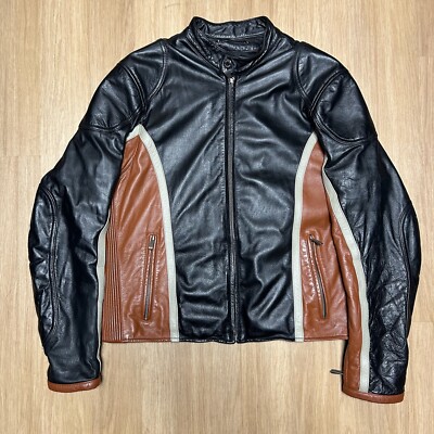 Men's Wilsons Leather M. Julian Motorcycle Jacket Black & Orange