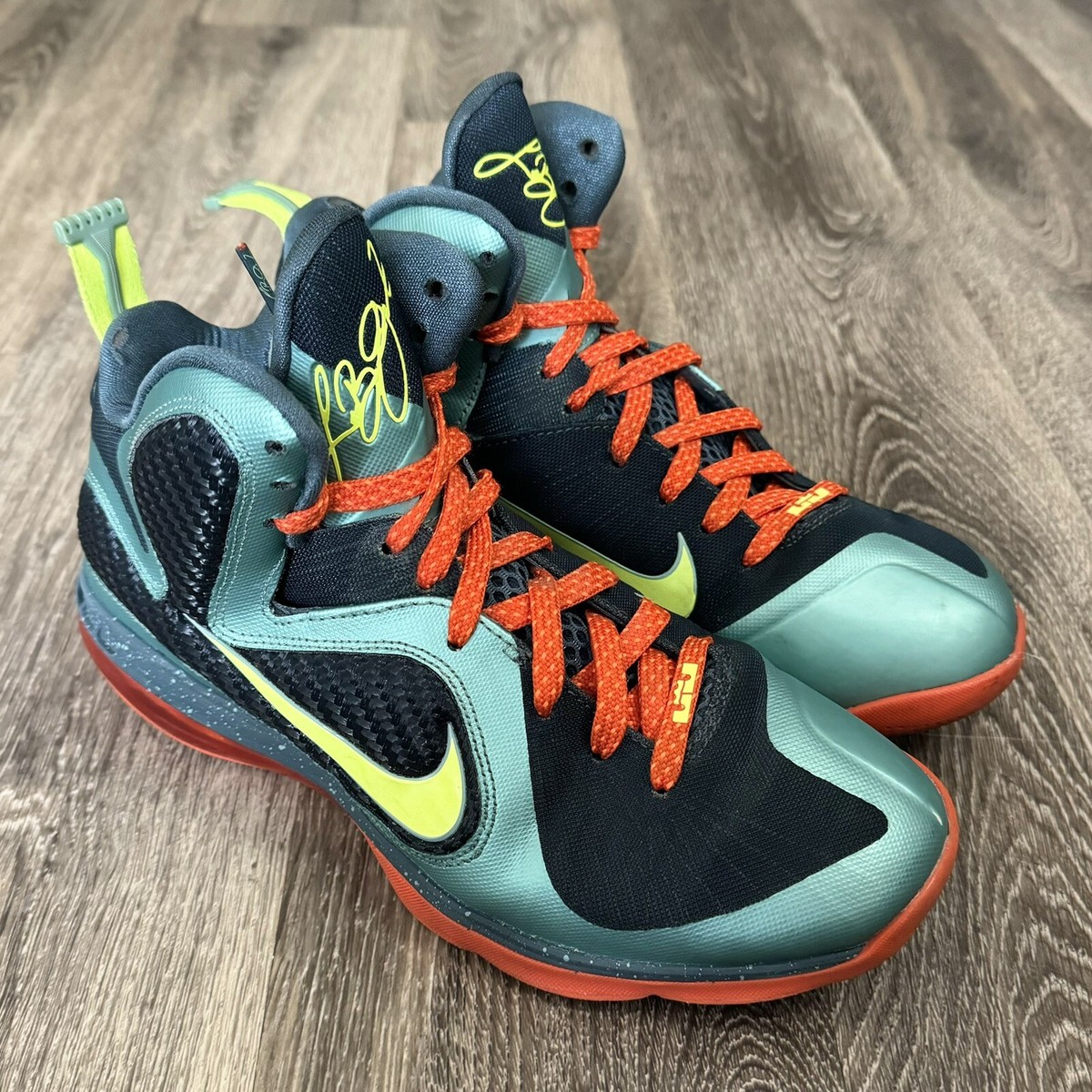 2011 Mens Nike Zoom LeBron 9 IX Cannon Volt Slate Green Orange
