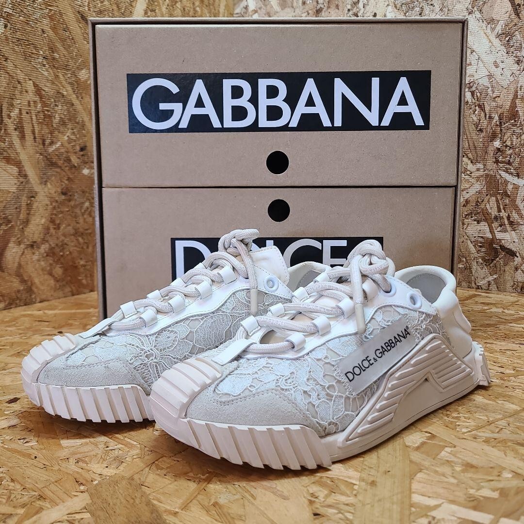 DOLCE&GABBANA Lace Ivory Shoes Sneakers Flower NS1 CK1754 AX32 EU