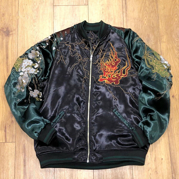 Souvenir Jacket Japanese Pattern Embroidery Sukajan Reversible