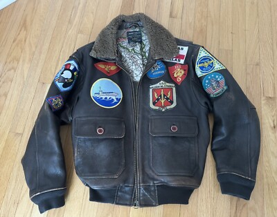 AVIREX Top Gun Style G-1 Bomber Flight Leather Jacket, Brown Size