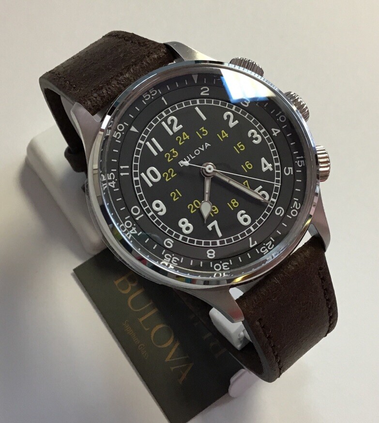 BULOVA Men's A-15 Pilot Military Brown Leather Strap NATO