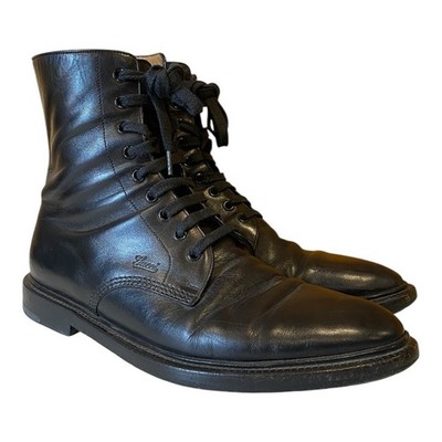 Gucci Tom Ford Era Men's Black Combat Boots Side Zip Leather 10.5