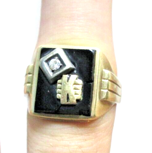 10k Yellow Gold Ring Signet Black Onyx Letter 