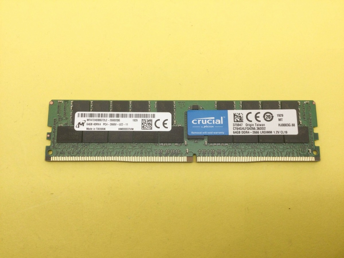 MICRON 64GB 4DRX4 PC4-2666V DDR4 SERVER MEMORY MTA72ASS8G72LZ