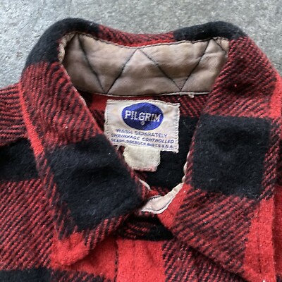 Vintage 60s Sears Pilgrim Wool Flannel Shirt Long Sleeve Button