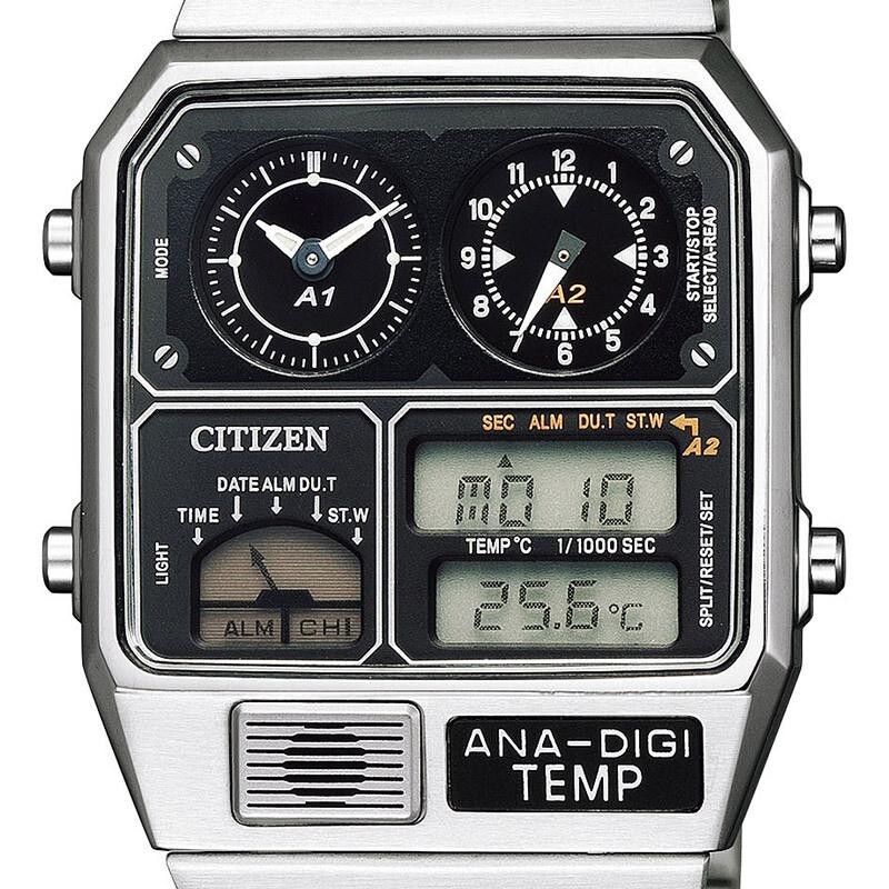CITIZEN ANA-DIGI TEMP JG2101-78E Silver Watch 1980s Vintage