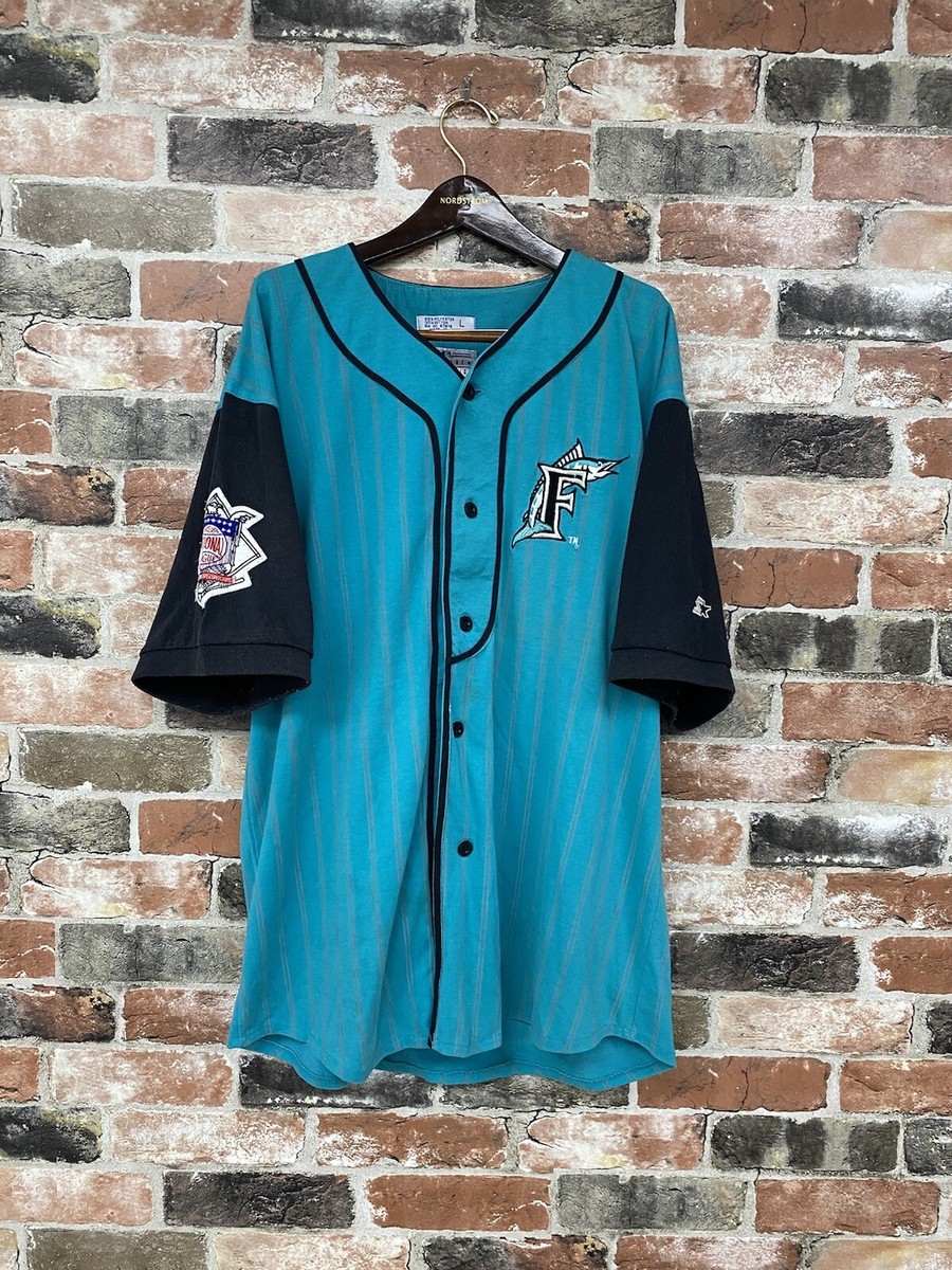 Vintage 90s MLB Florida Marlins Starter Pinstripe Teal Full Button