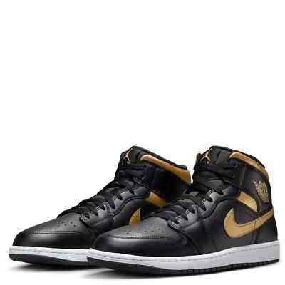 Size 6.5 - Air Jordan 1 Mid Black Metallic Gold for sale online | eBay