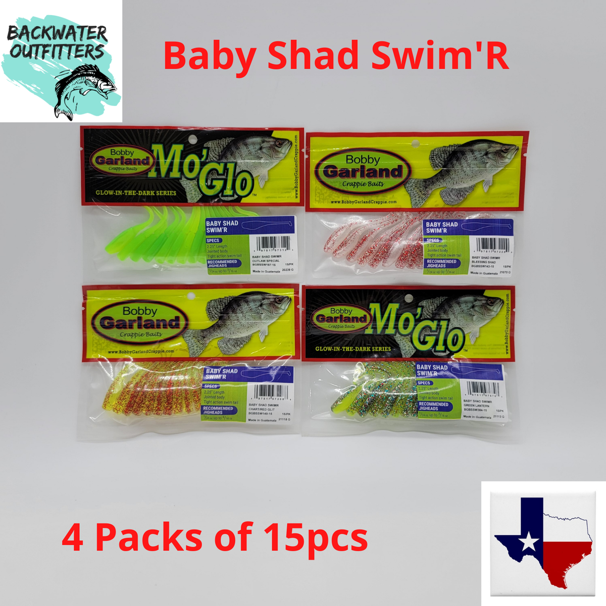 Bobby Garland Crappie Baits 2pks Mo Glo & 2pks Baby Shad Swim'R 4