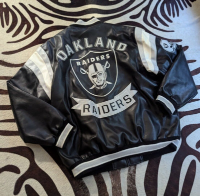 VTG 90s Rare NFL Oakland Raiders Leather Bomber Jacket 2XL Hip Hop