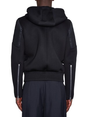 $3k+ Givenchy Black Leather Neoprene Hooded Biker Jacket Riccardo