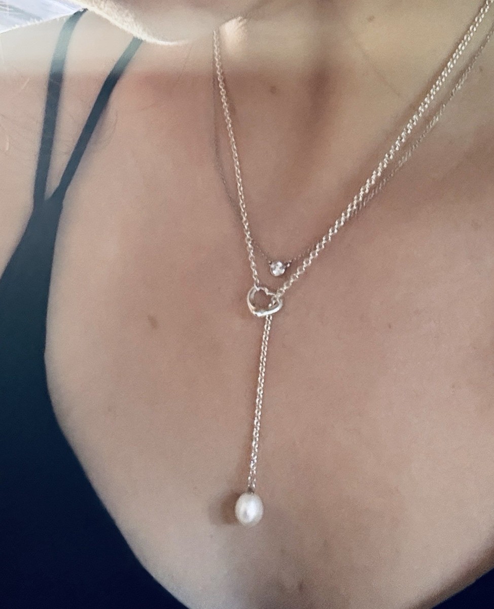 Tiffany & Co. Elsa Peretti Silver Toggle Open Heart Pearl Chain